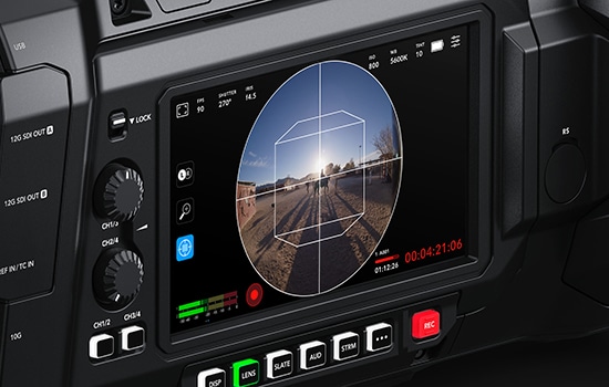 Image of the display of the Blackmagic URSA Cine Immersive 100G 180º immersive cinematography camera